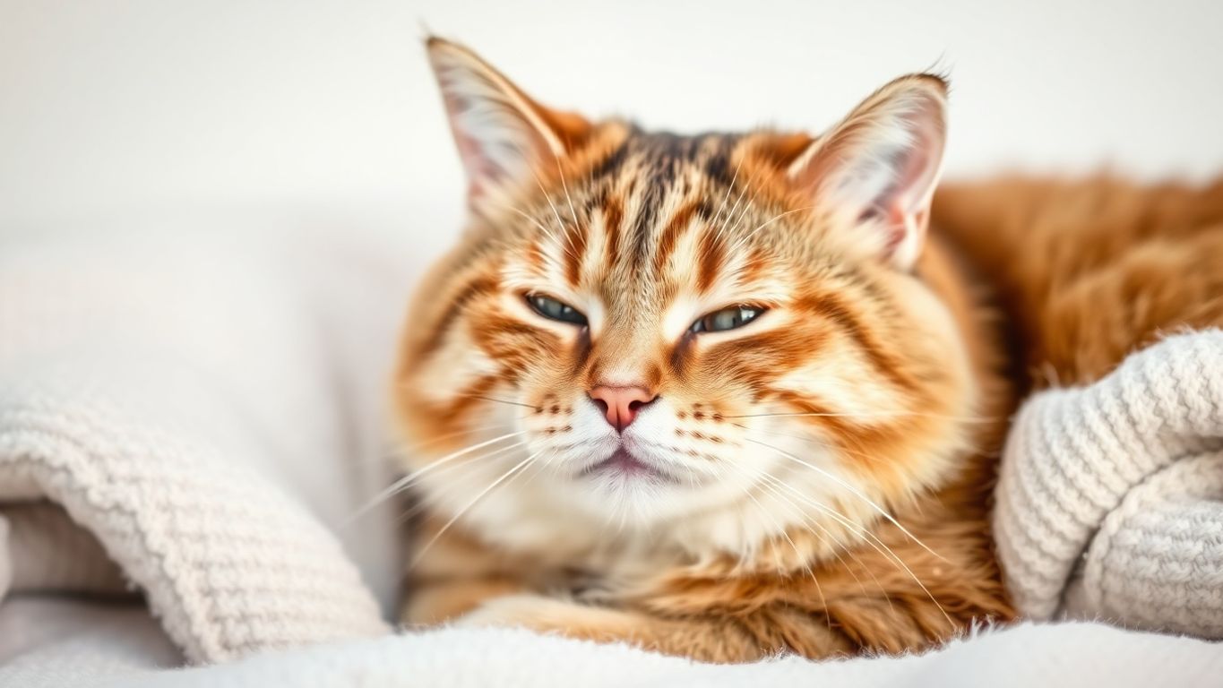 Calm cat in soothing environment, emphasizing pet care.