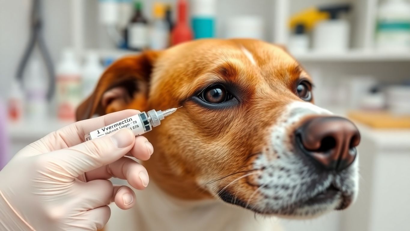 Dog receiving ivermectin from a veterinarian's hand.